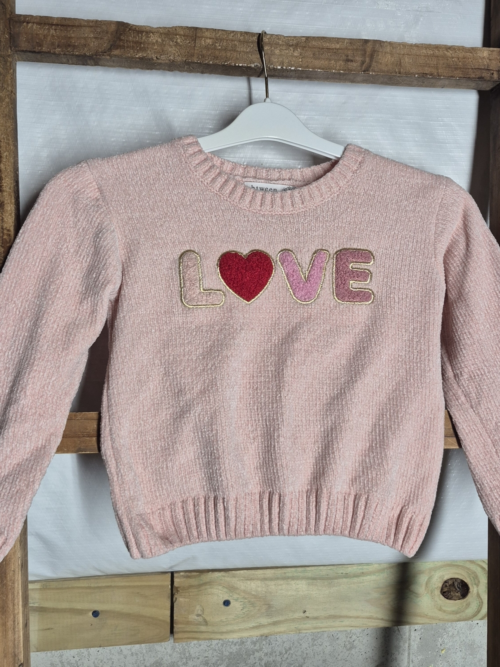 Girls Pink 'LOVE' Crewneck Sweater
